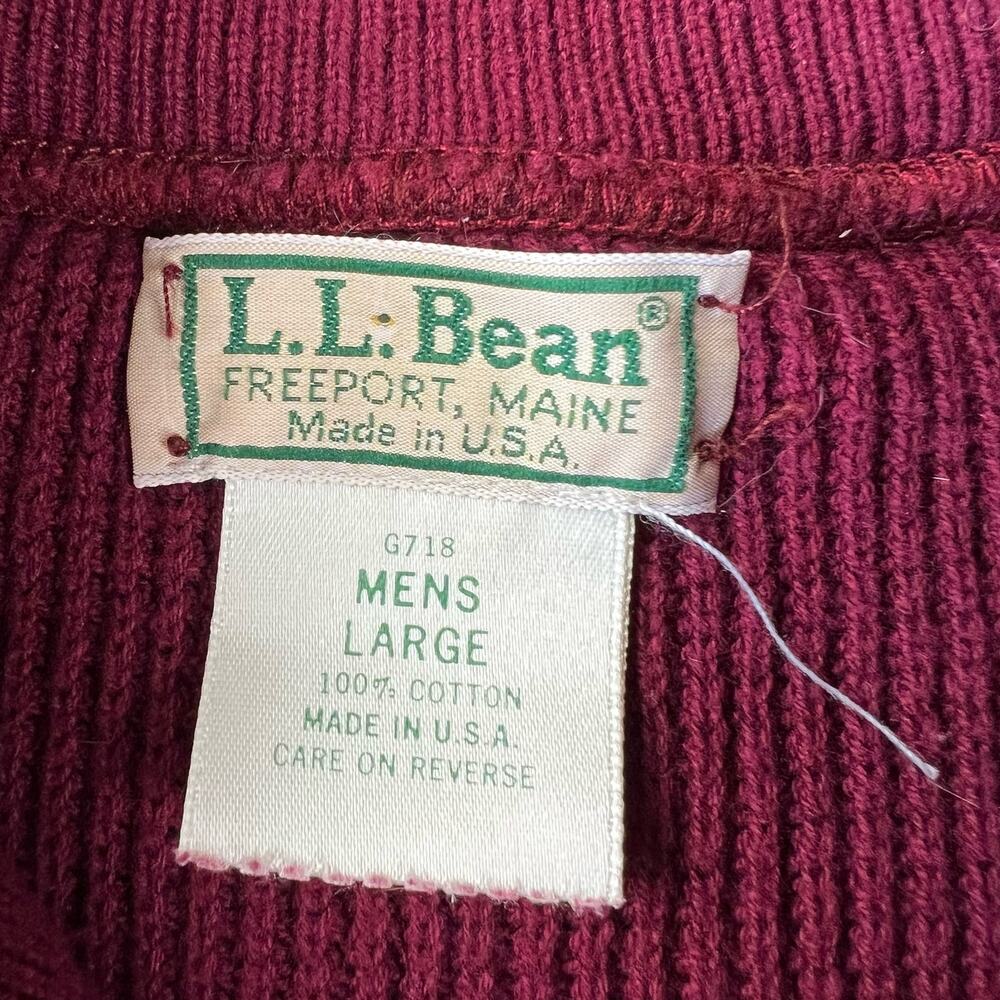 L.L. Bean Vintage Sweater Quarter Button Woven Knit Cotton Men’s Size Large Red - Picture 5 of 6
